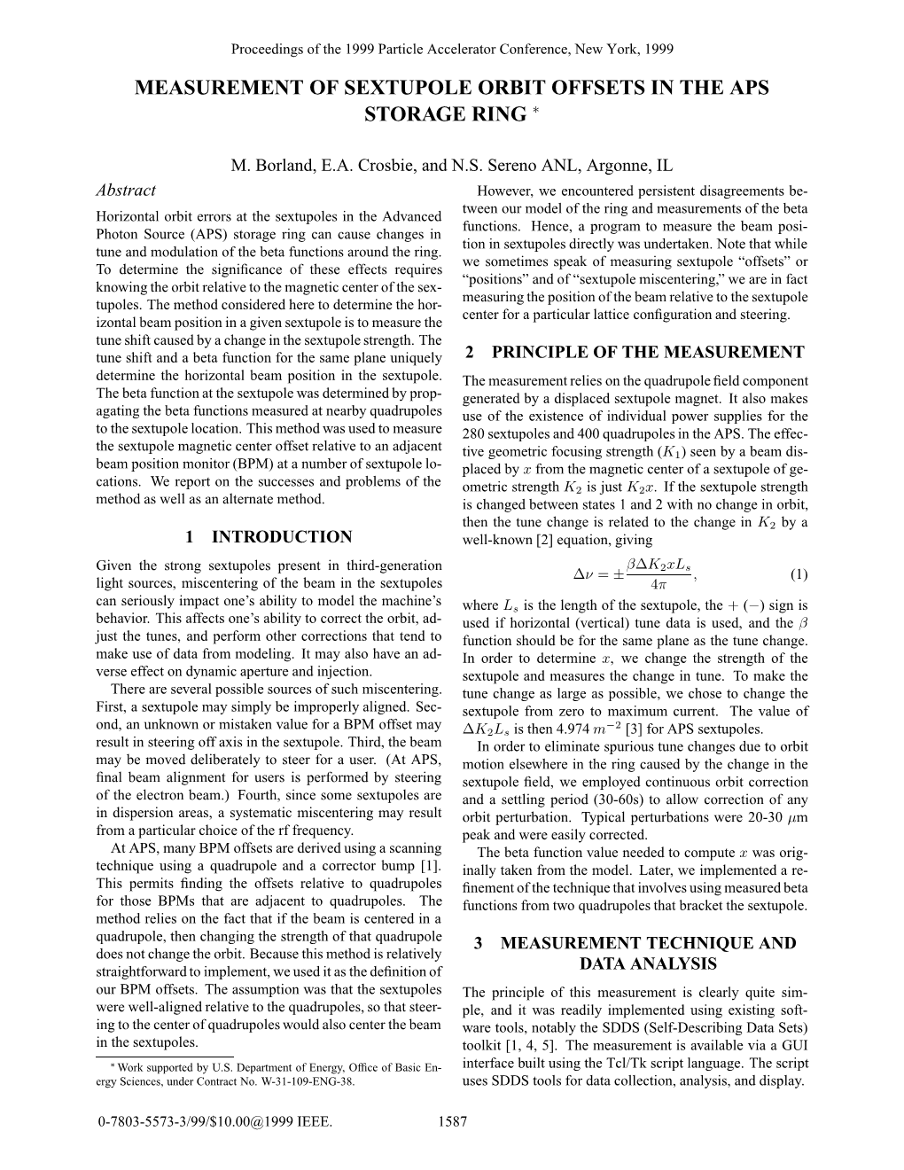 Measurement of Sextupole Orbit Offsets in the Aps Storage Ring ∗