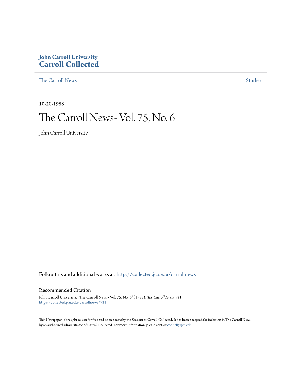 The Carroll News- Vol. 75, No. 6