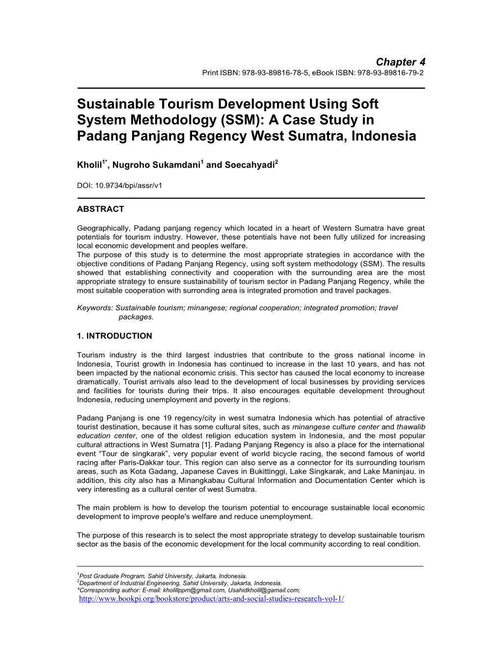 Sustainable Tourism Development Using Soft System Methodology (SSM): a Case Study in Padang Panjang Regency West Sumatra, Indonesia