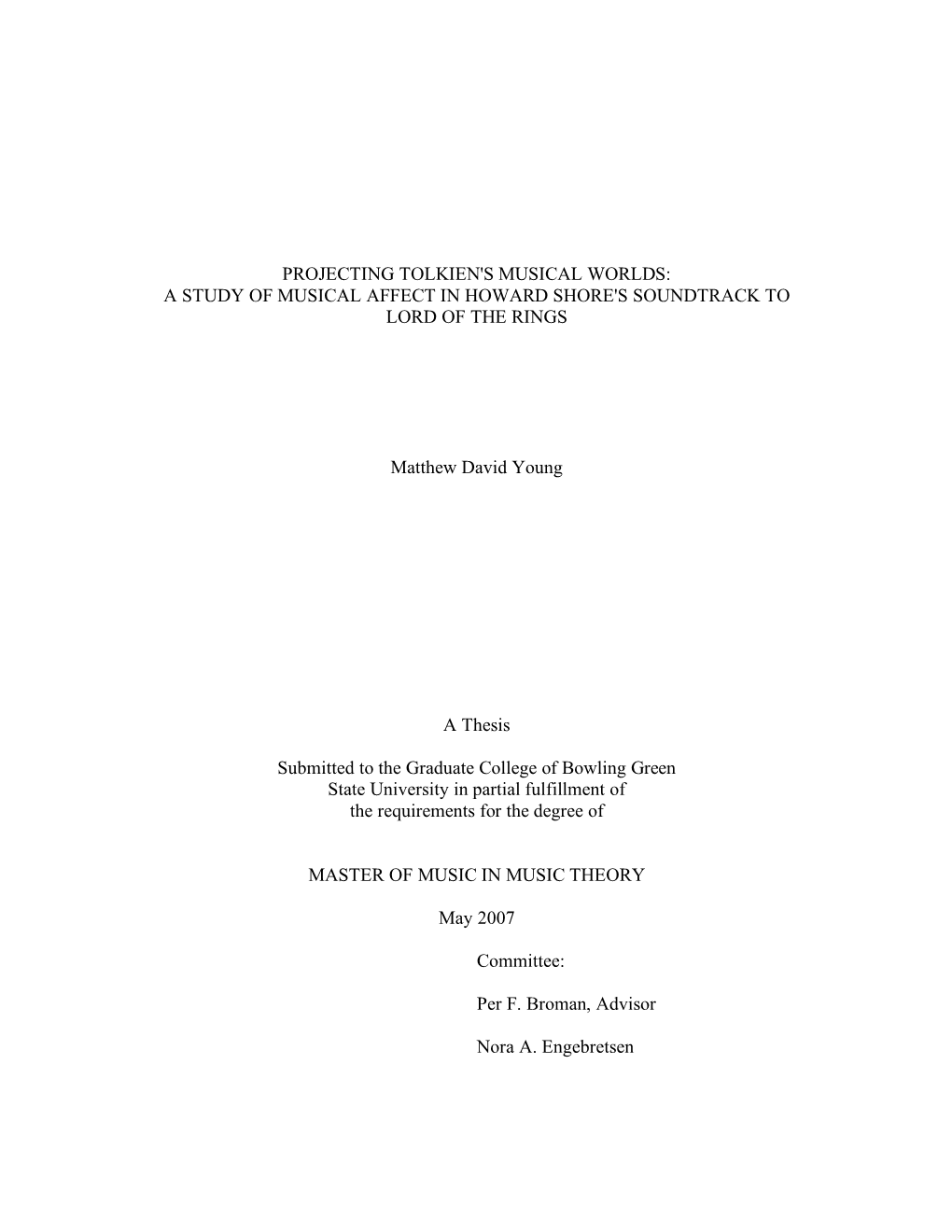 A Study of Musical Affect in Howard Shore's Soundtrack to Lord of the Rings