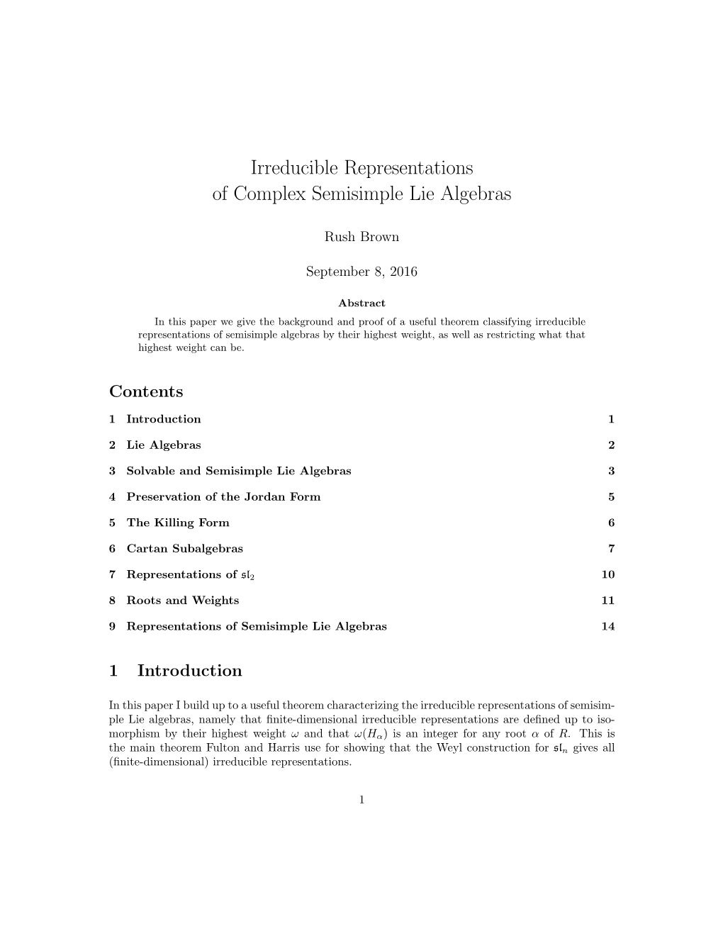 Irreducible Representations of Complex Semisimple Lie Algebras