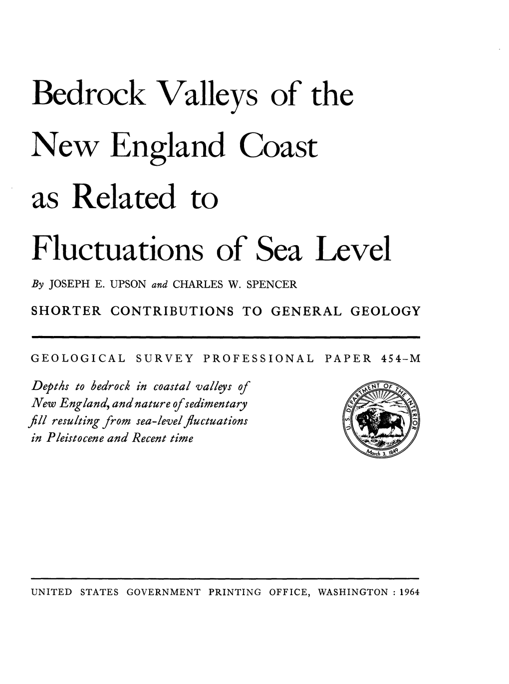 Bedrock Valleys of the New England Coast As Related to Fluctuations of Sea Level