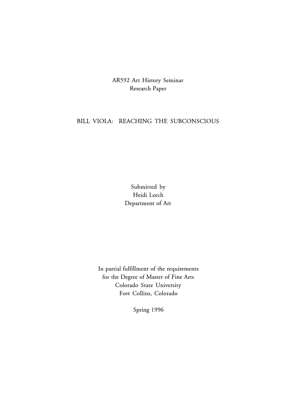 AR592 Art History Seminar Research Paper BILL VIOLA