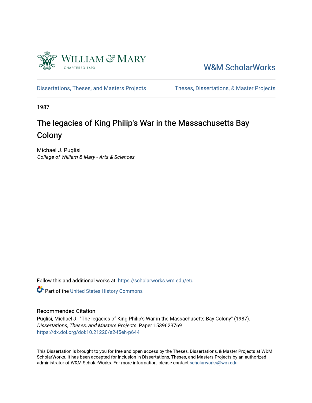 The Legacies of King Philip's War in the Massachusetts Bay Colony