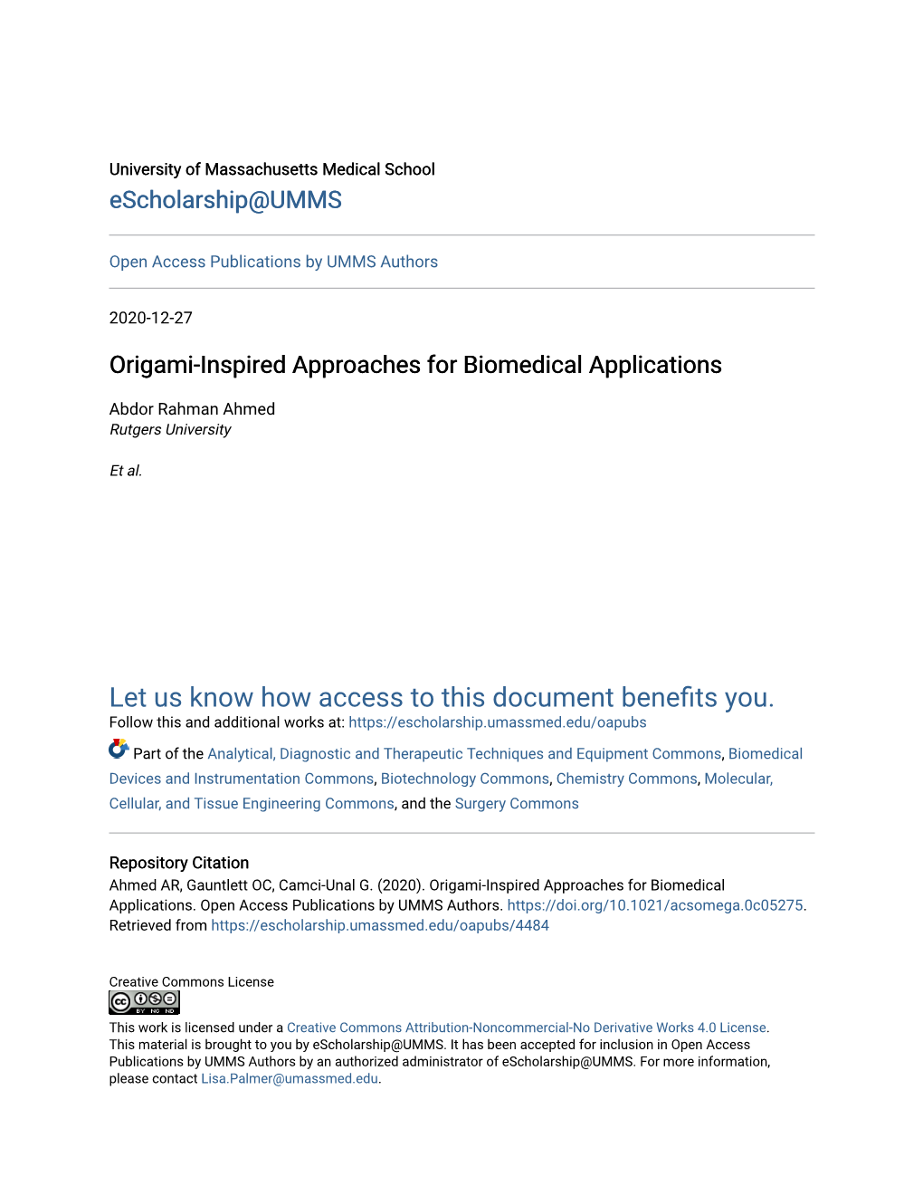 Origami-Inspired Approaches for Biomedical Applications