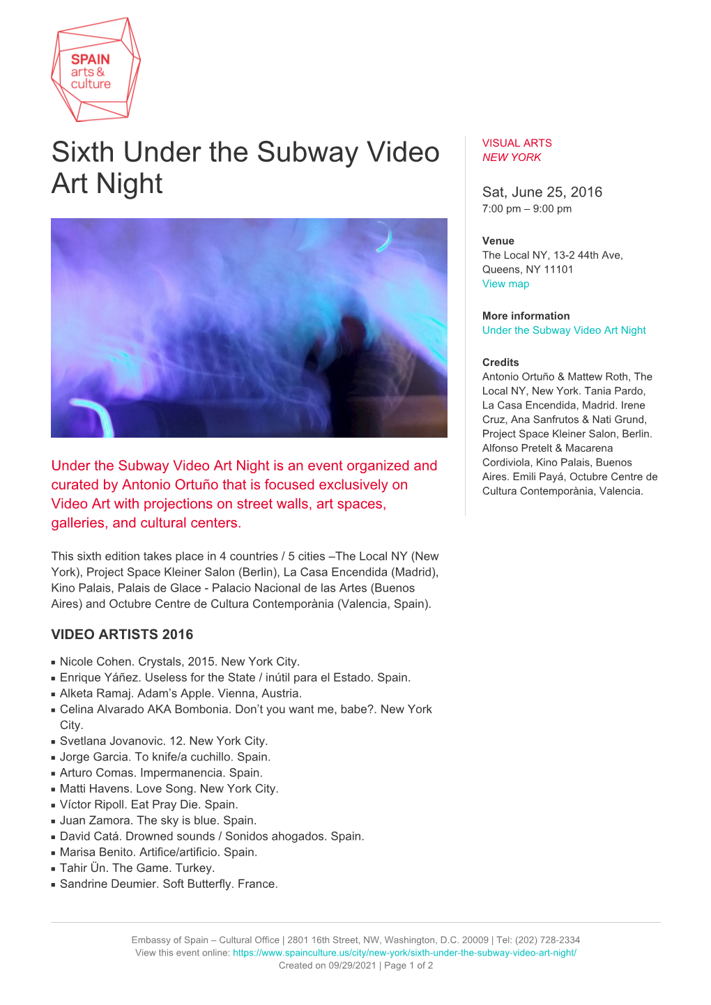 Sixth Under the Subway Video Art Night