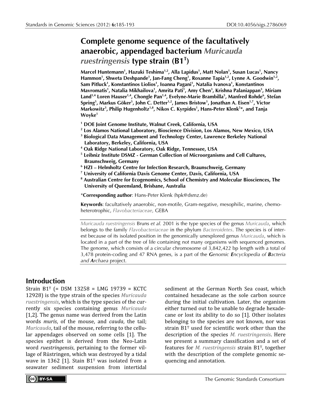 Muricauda Ruestringensis Type Strain (B1T)