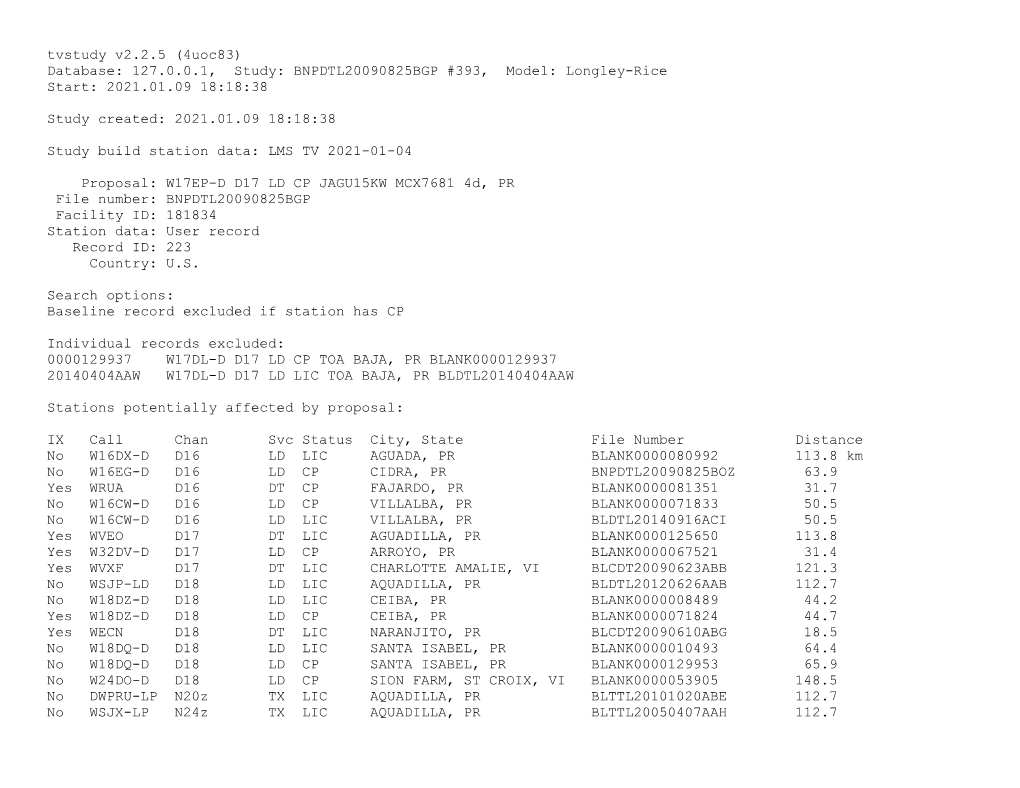 Database: 127.0.0.1, Study: BNPDTL20090825BGP #393, Model: Longley-Rice Start: 2021.01.09 18:18:38