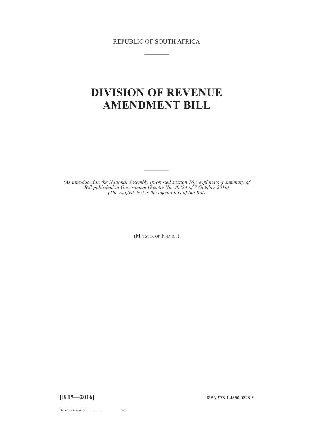 Division of Revenue Amendment Bill