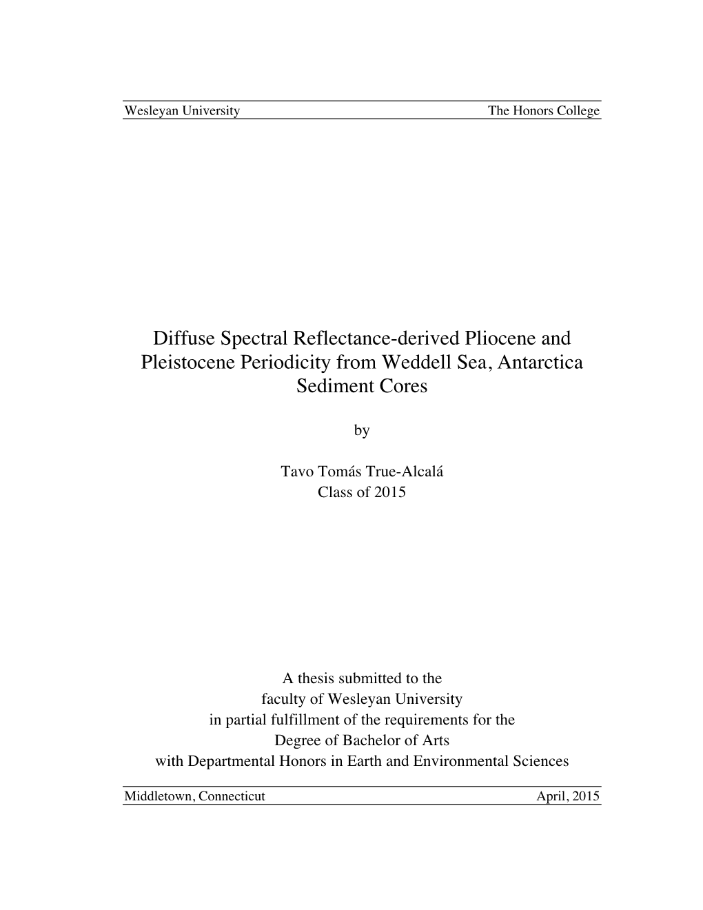 Diffuse Spectral Reflectance-Derived Pliocene and Pleistocene Periodicity from Weddell Sea, Antarctica Sediment Cores