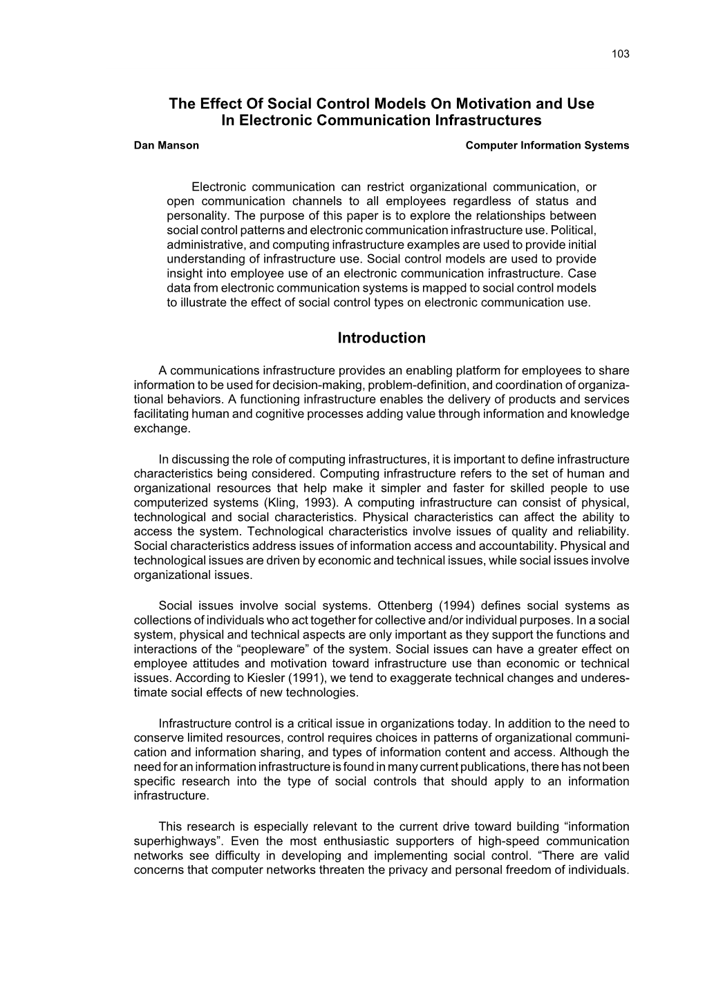 The Effect of Social Control Models on Motivation and Use in Electronic Communication Infrastructures