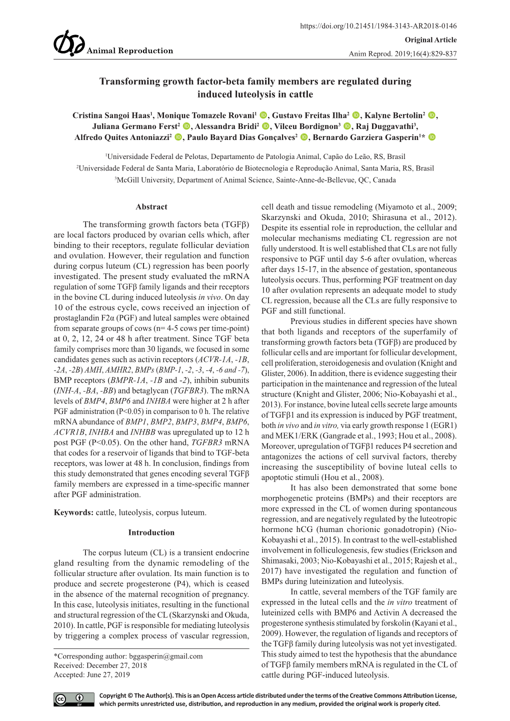 Transforming Growth Factor-Beta Family Members Are Regulated During Induced Luteolysis in Cattle