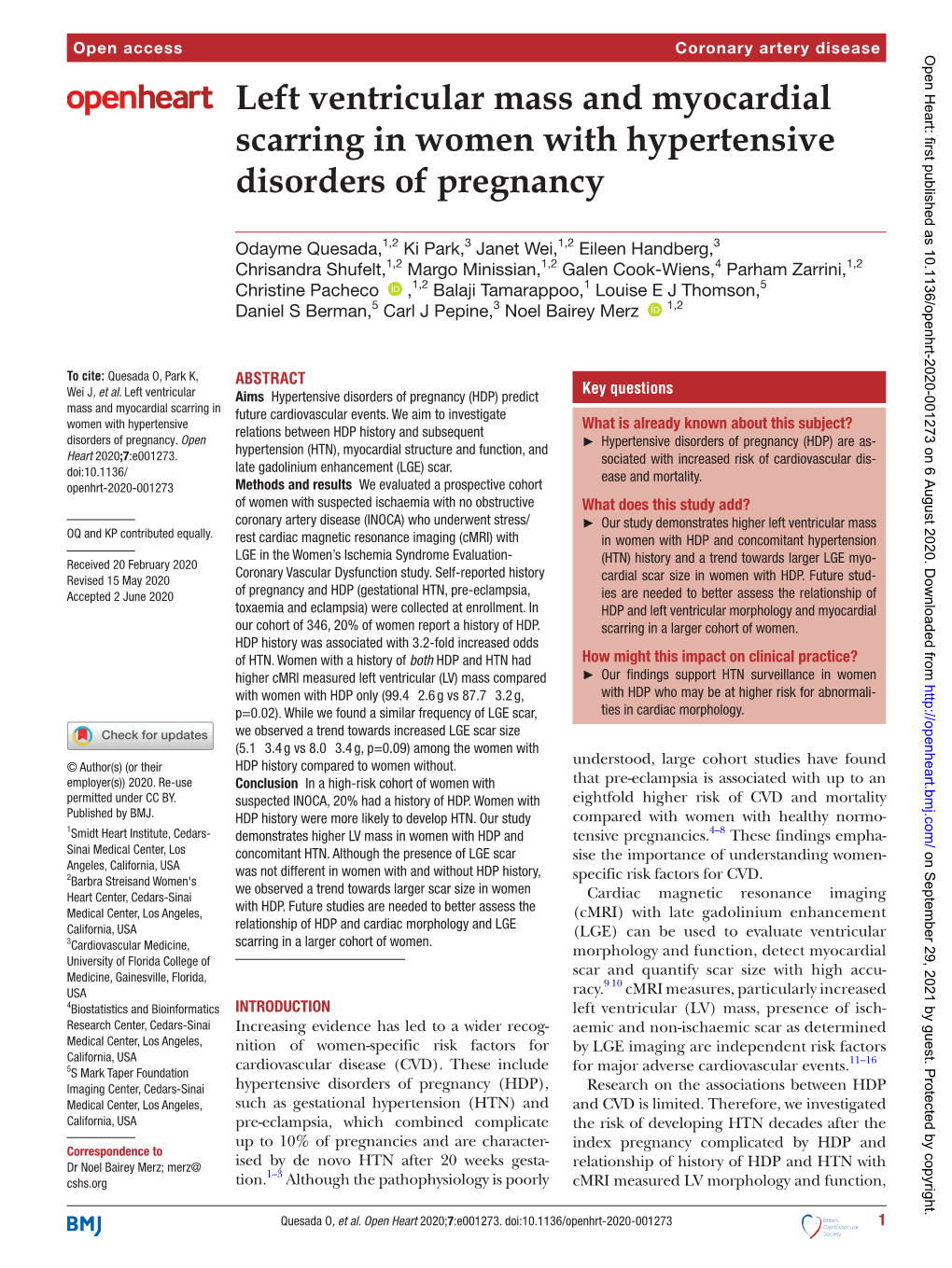 Left Ventricular Mass and Myocardial Scarring in Women with Hypertensive Disorders of Pregnancy