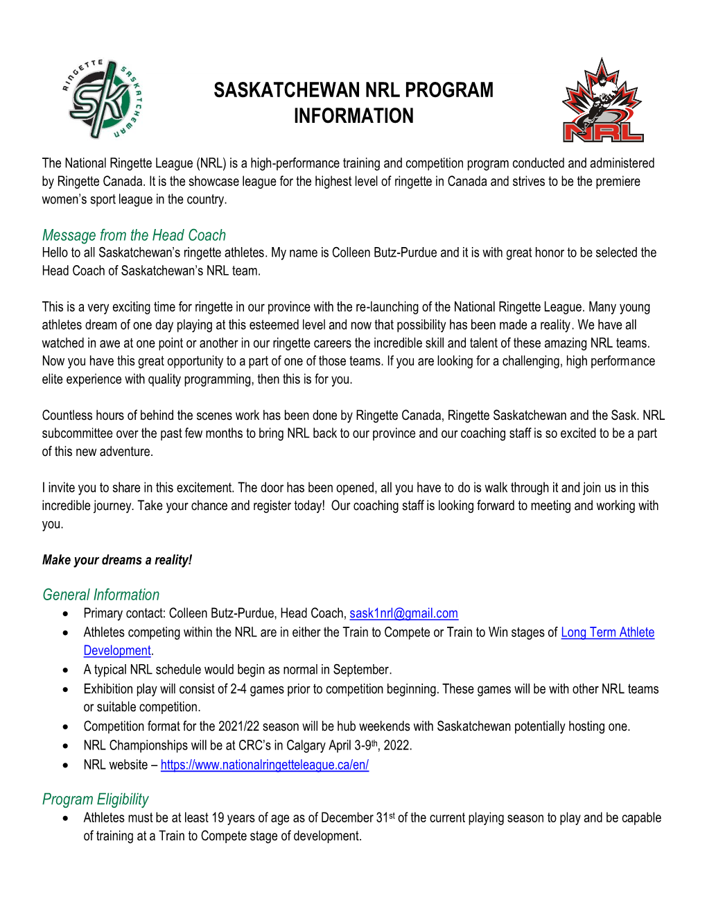 Saskatchewan Nrl Program Information