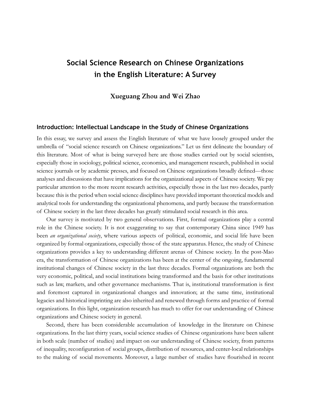 Social Science Research on Chinese Organizations in the English Literature: a Survey