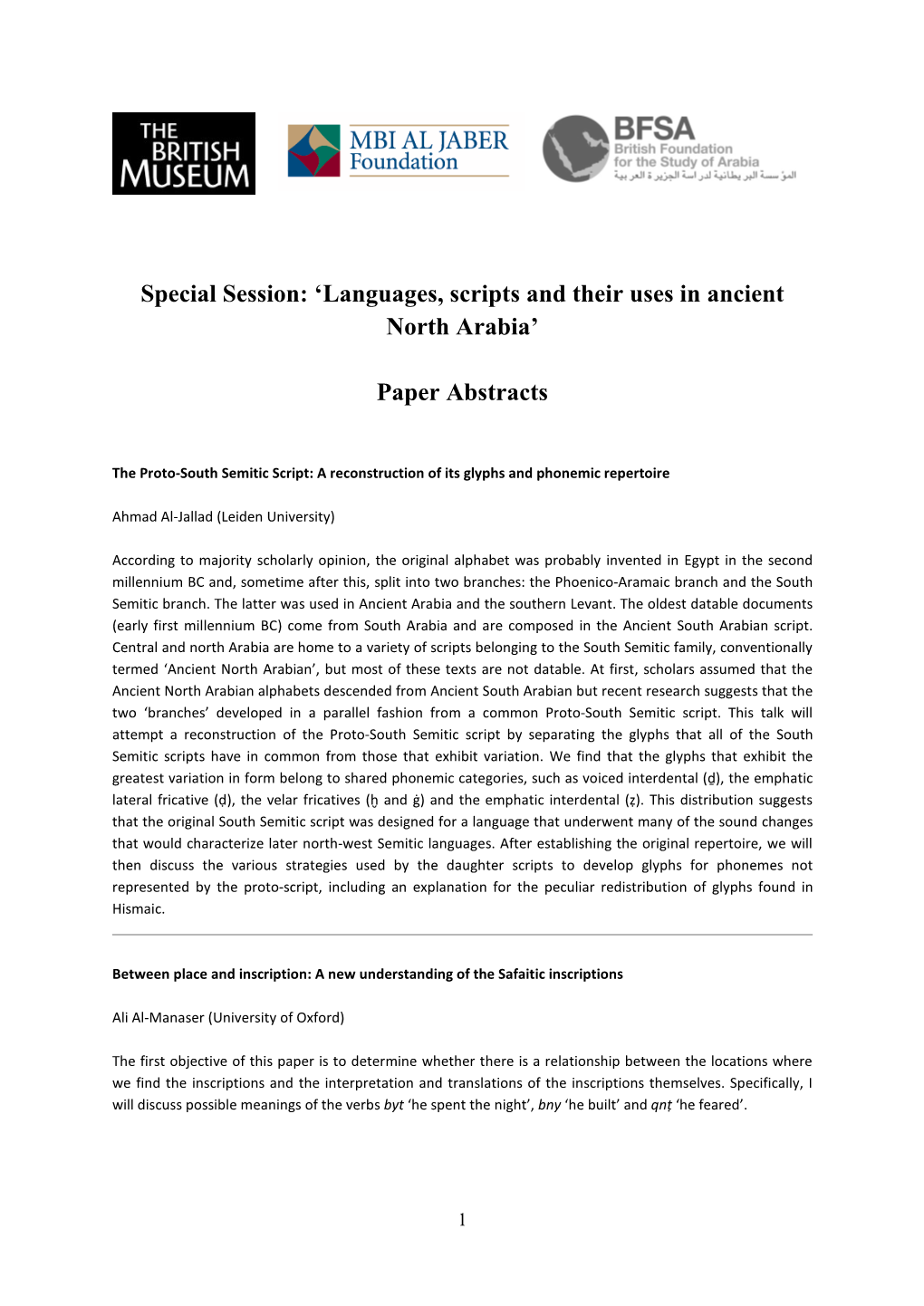 Special Session: 'Languages, Scripts and Their Uses in Ancient North