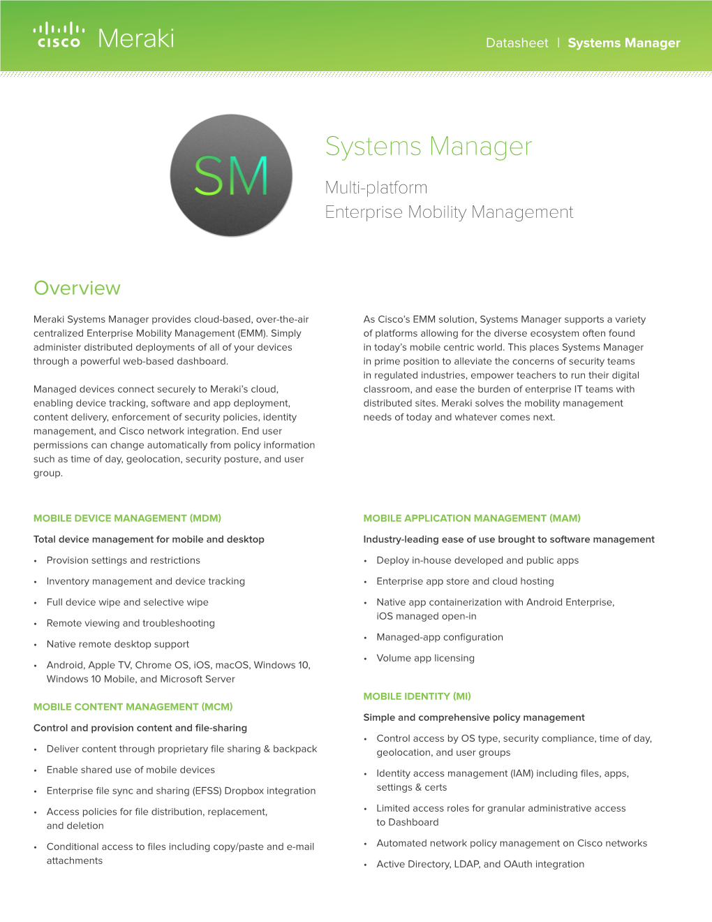 Cisco Meraki Systems Manager Datasheet