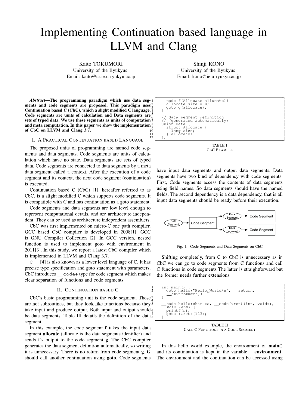 Implementing Continuation Based Language in LLVM and Clang