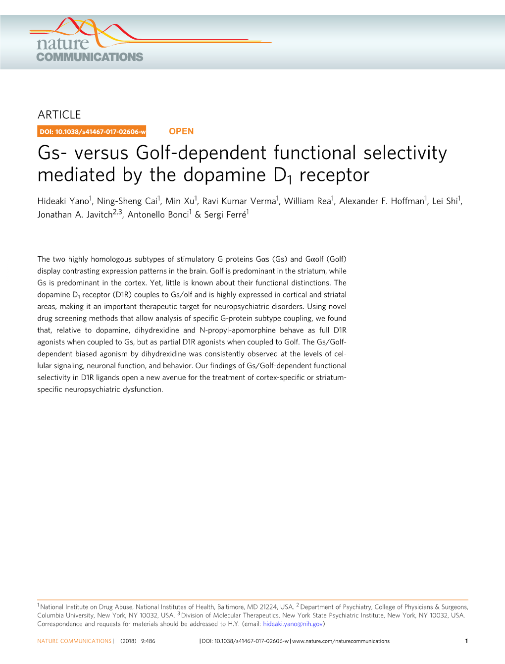 Gs- Versus Golf-Dependent Functional Selectivity Mediated by the Dopamine D1 Receptor