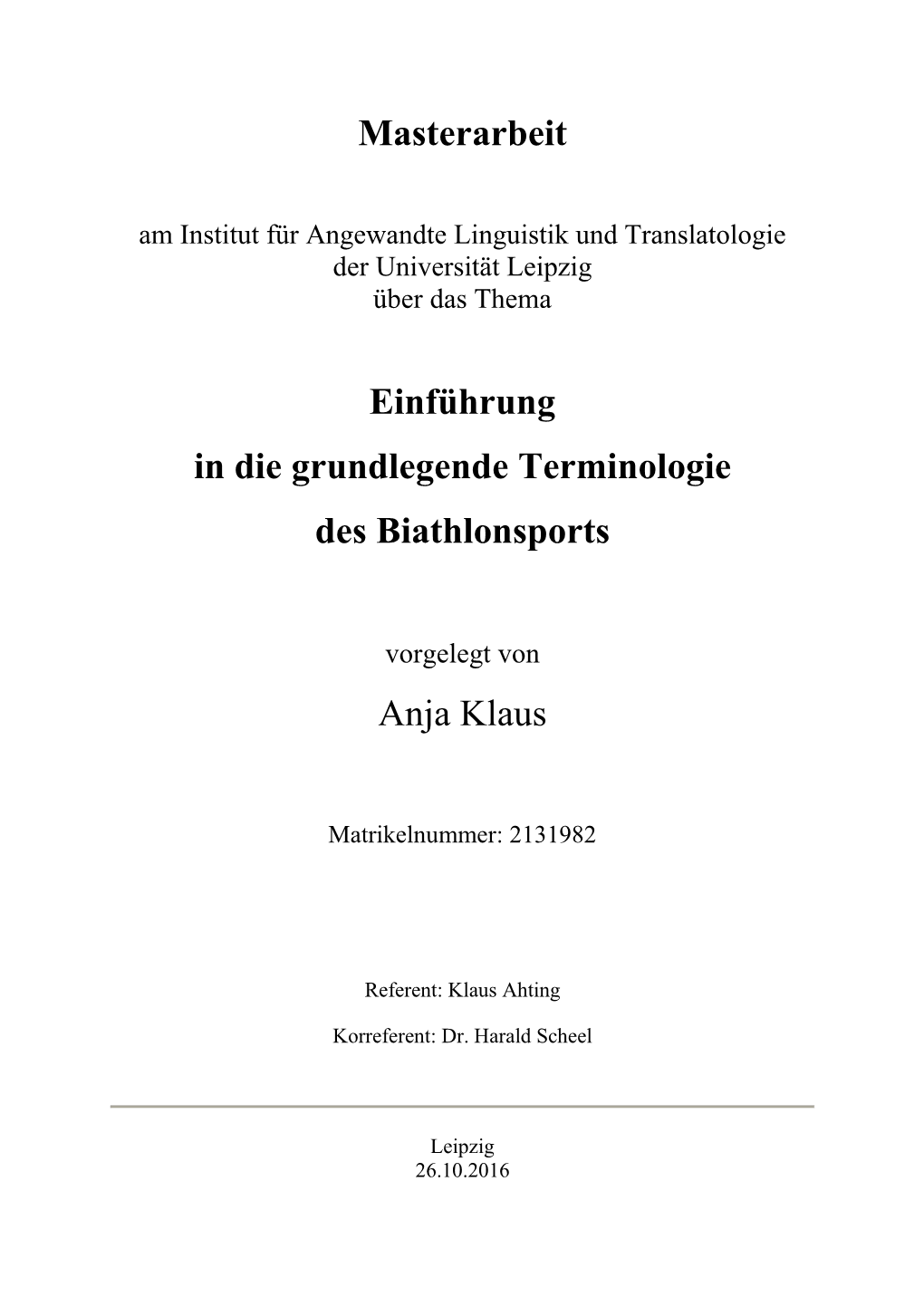 Masterarbeit Einführung in Die Grundlegende Terminologie Des