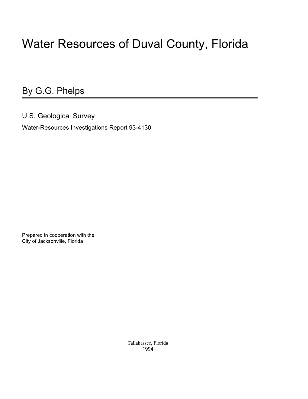 Water Resources of Duval County, Florida