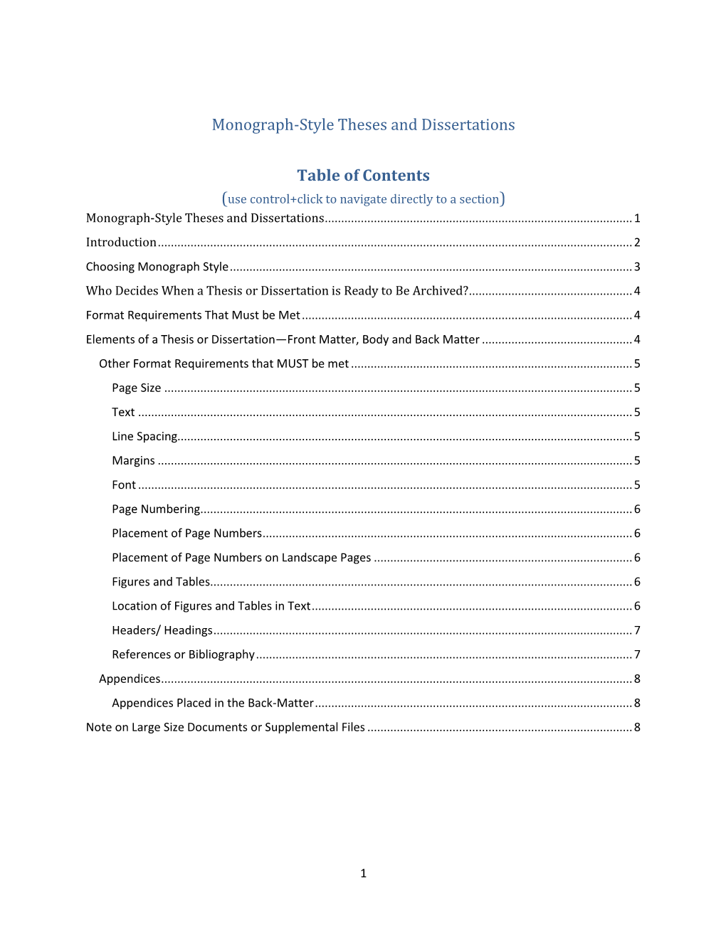 Monograph-Style Theses and Dissertations Table of Contents