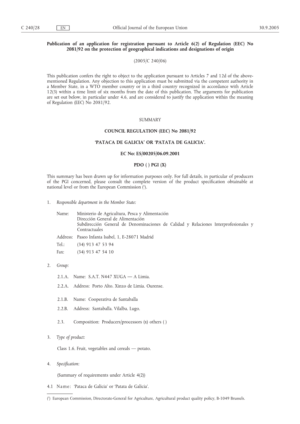 Of Regulation (EEC) No 2081/92 on the Protection of Geographical Indications and Designations of Origin