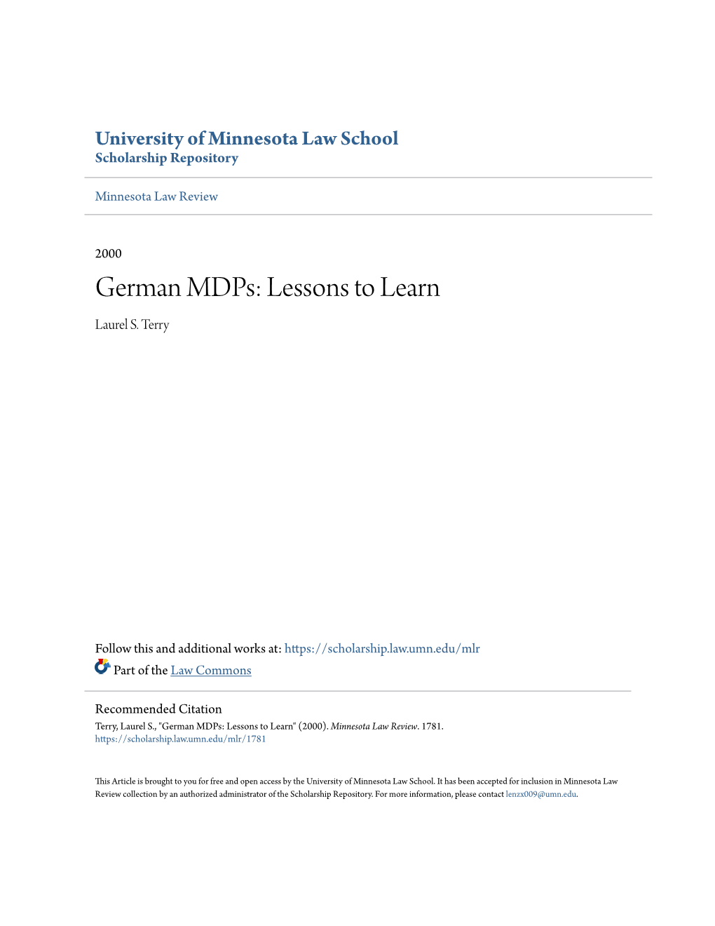 German Mdps: Lessons to Learn Laurel S