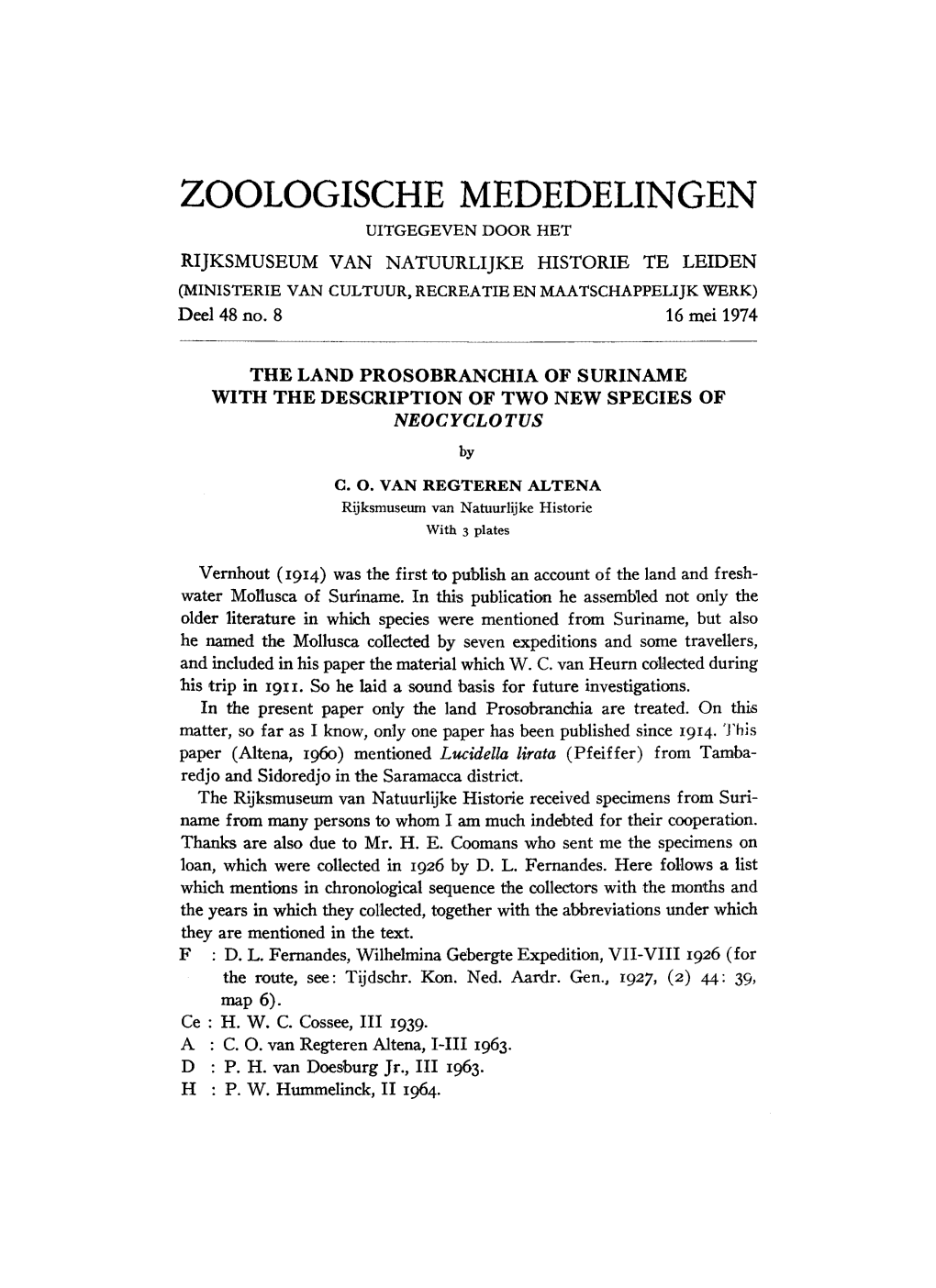 Zoologische Mededelingen Uitgegeven Door Het