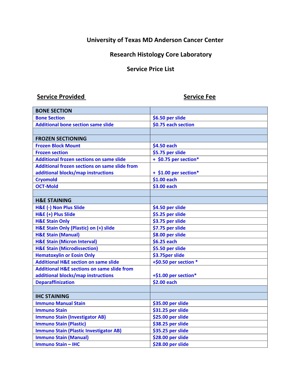 RHCL 2019 Price List