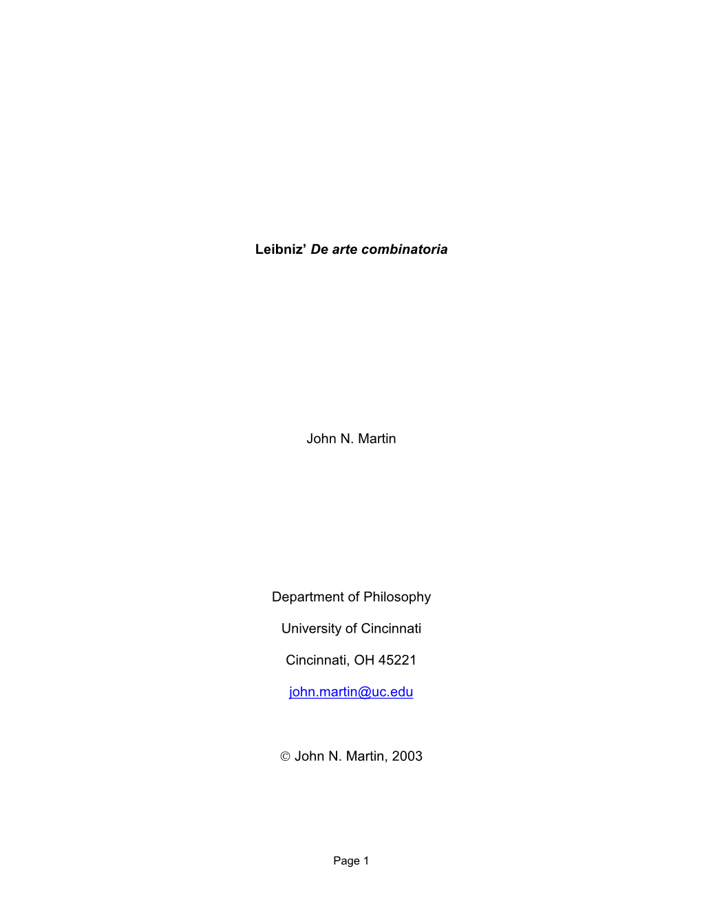 Leibniz' De Arte Combinatoria