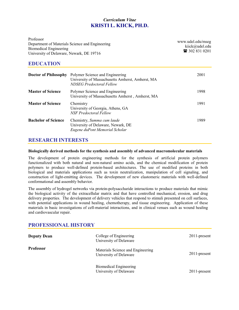 Curriculum Vitae KRISTI L