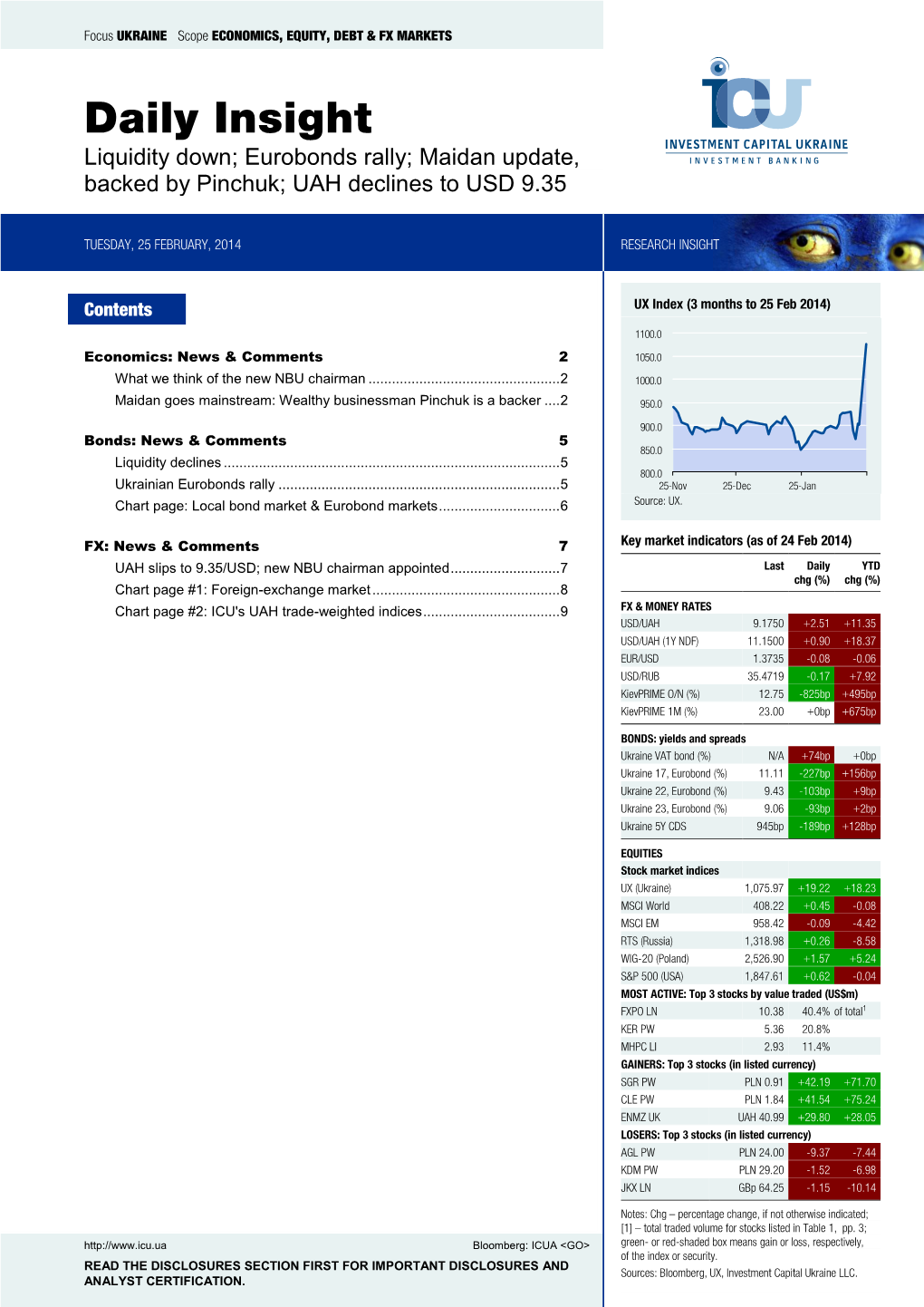 Daily Insight Liquidity Down; Eurobonds Rally; Maidan Update, Backed by Pinchuk; UAH Declines to USD 9.35