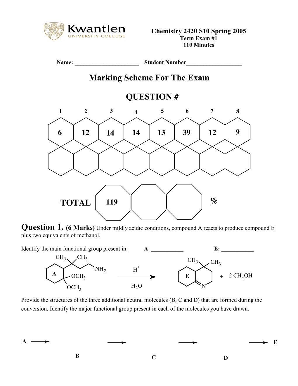 Marking Scheme for the Exam