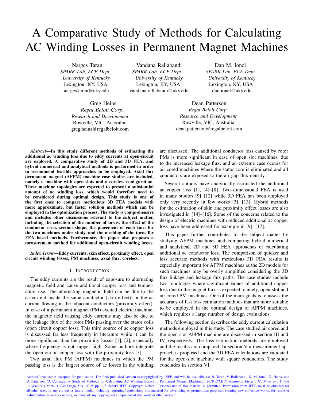 A Comparative Study of Methods for Calculating AC Winding Losses in Permanent Magnet Machines