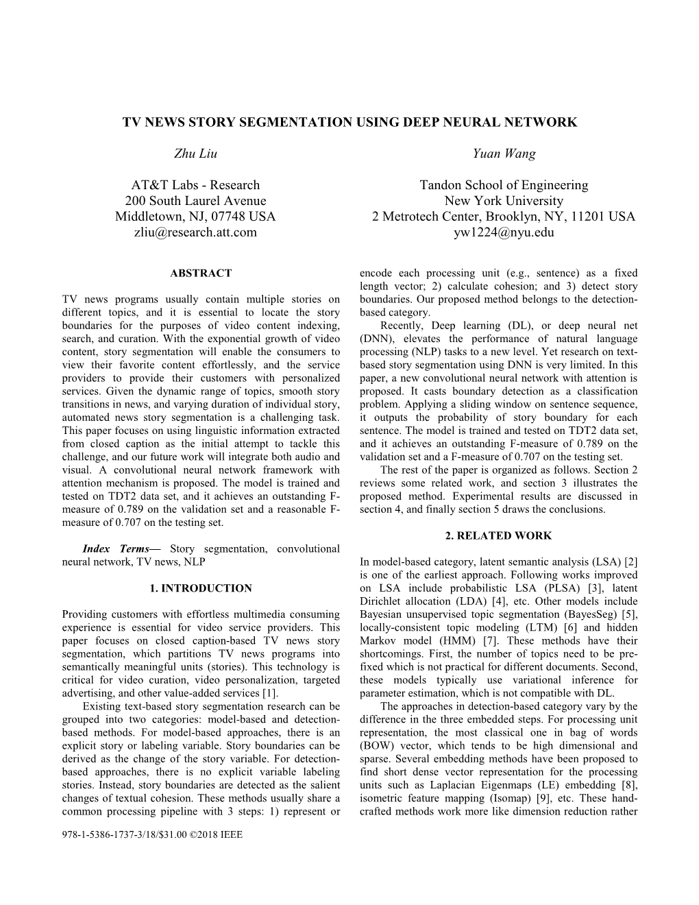 Tv News Story Segmentation Using Deep Neural Network