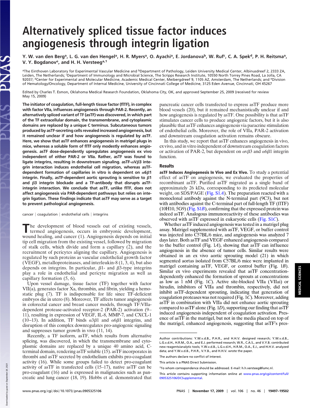 Alternatively Spliced Tissue Factor Induces Angiogenesis Through Integrin Ligation