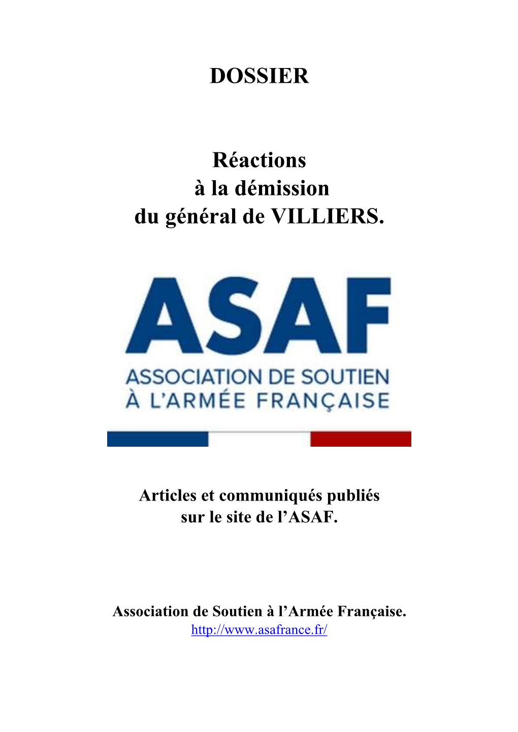 DOSSIER Réactions À La Démission Du Général De VILLIERS