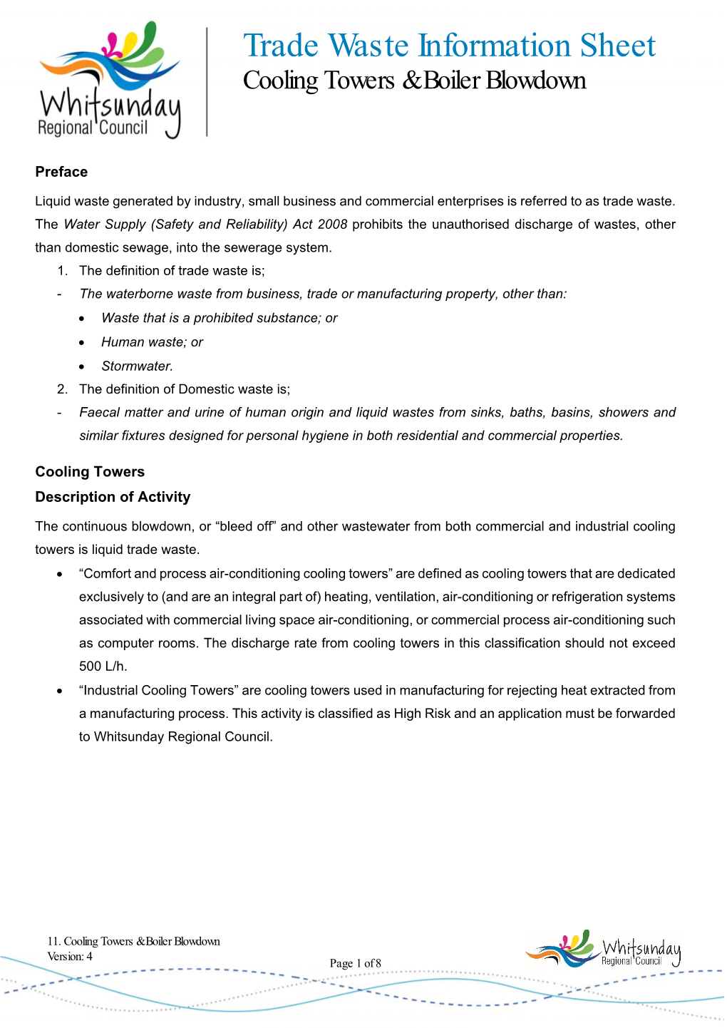 Trade Waste Information Sheet Cooling Towers & Boiler Blowdown