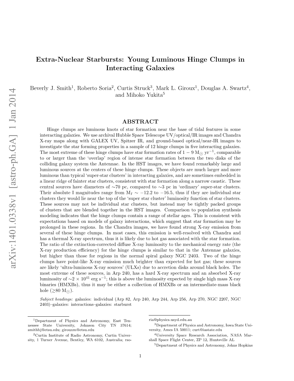 Extra-Nuclear Starbursts: Young Luminous Hinge Clumps In