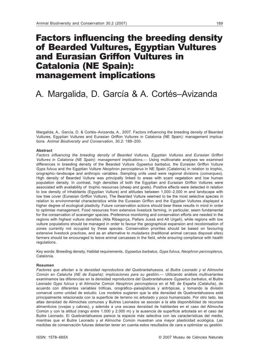 NE Spain): Management Implications A