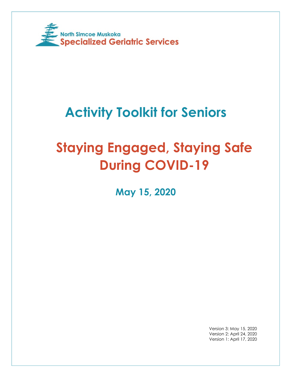 Activity Toolkit for Seniors Staying Engaged, Staying Safe During