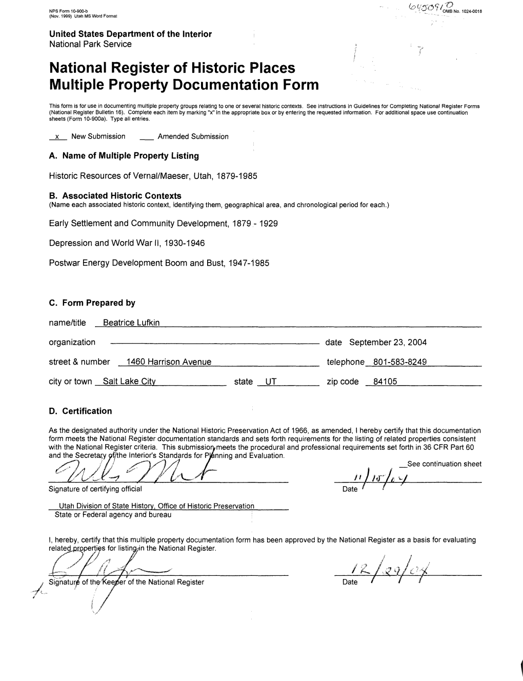 National Register of Historic Places Multiple Property Documentation Form