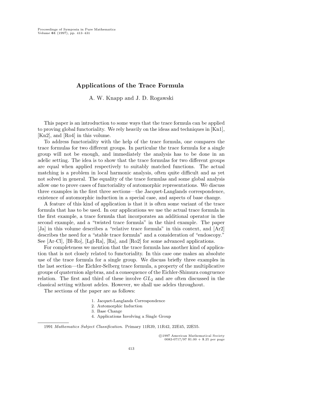 Applications of the Trace Formula