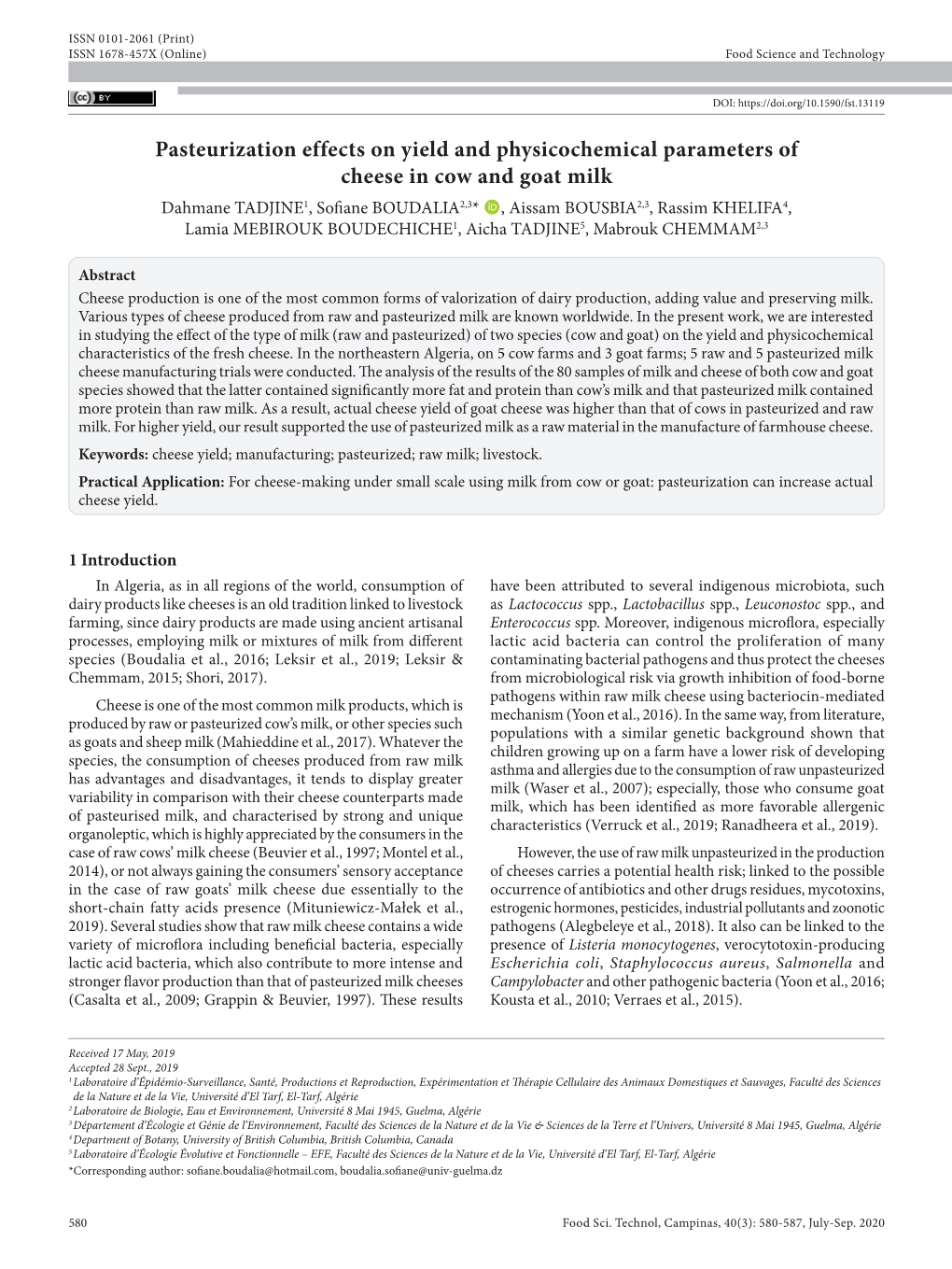 Pasteurization Effects on Yield and Physicochemical Parameters Of