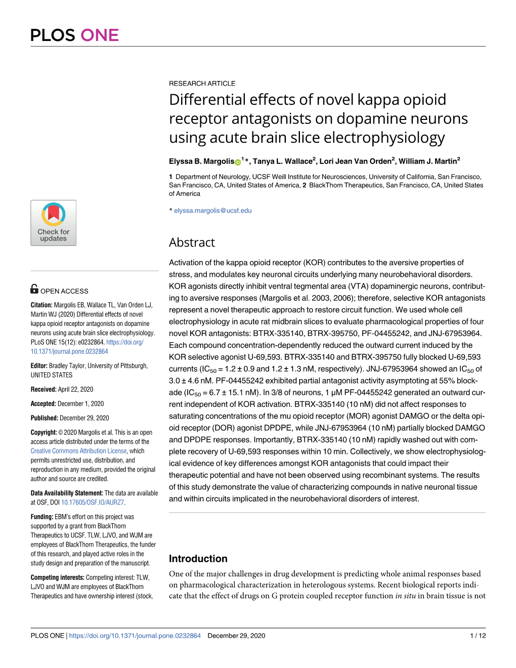 Differential Effects of Novel Kappa Opioid Receptor Antagonists on Dopamine Neurons Using Acute Brain Slice Electrophysiology