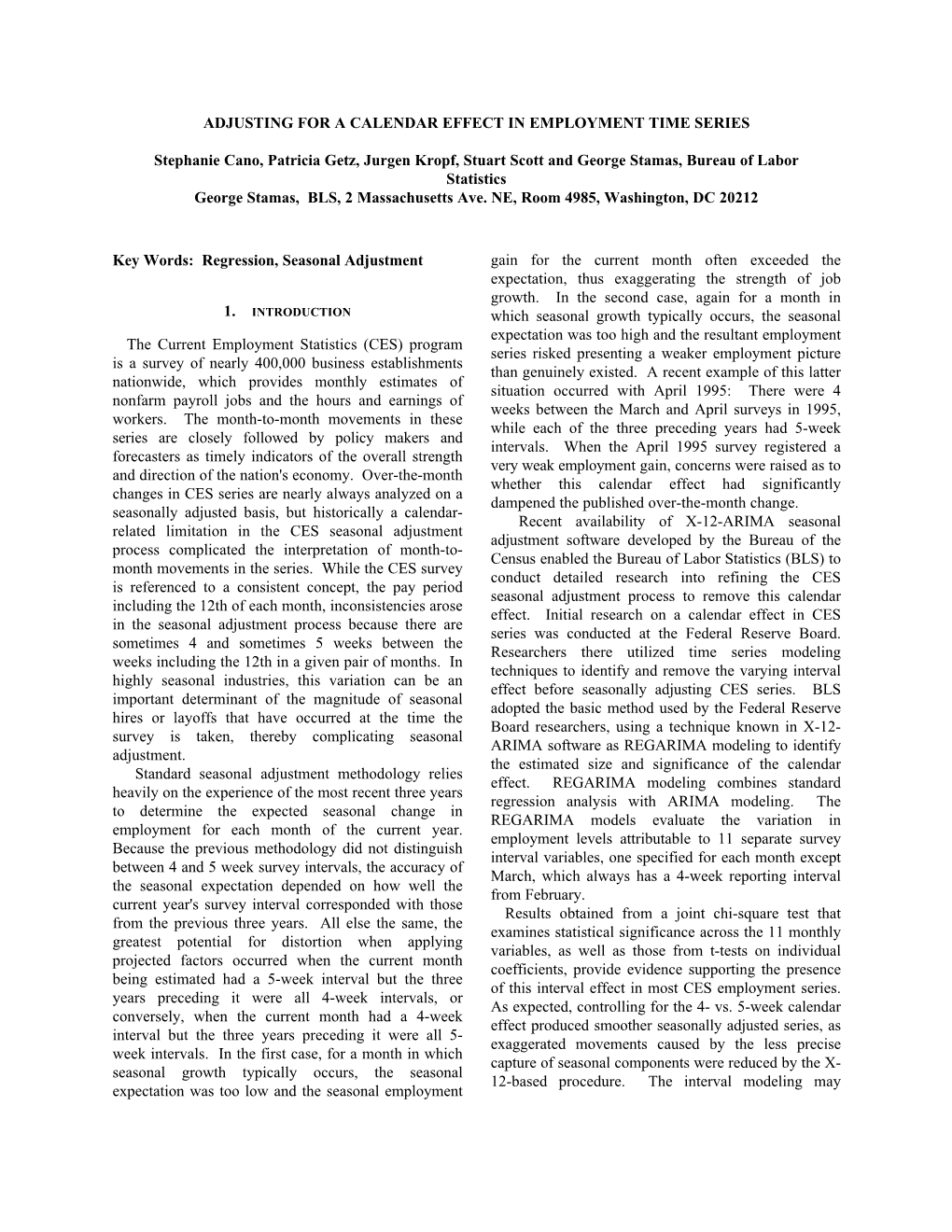 Adjusting for a Calendar Effect in Employment Time Series