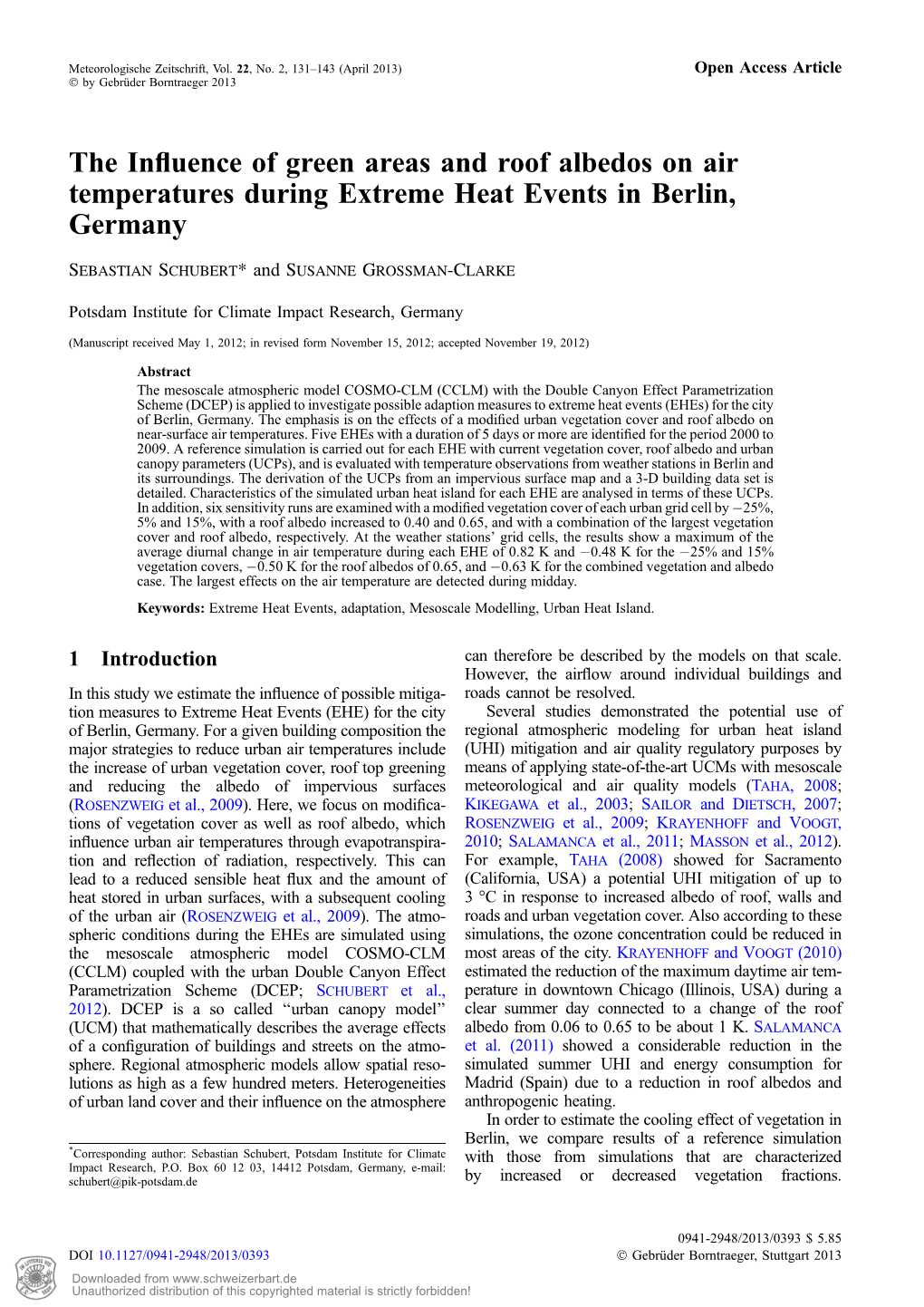 The Influence of Green Areas and Roof Albedos on Air Temperatures During Extreme Heat Events in Berlin, Germany