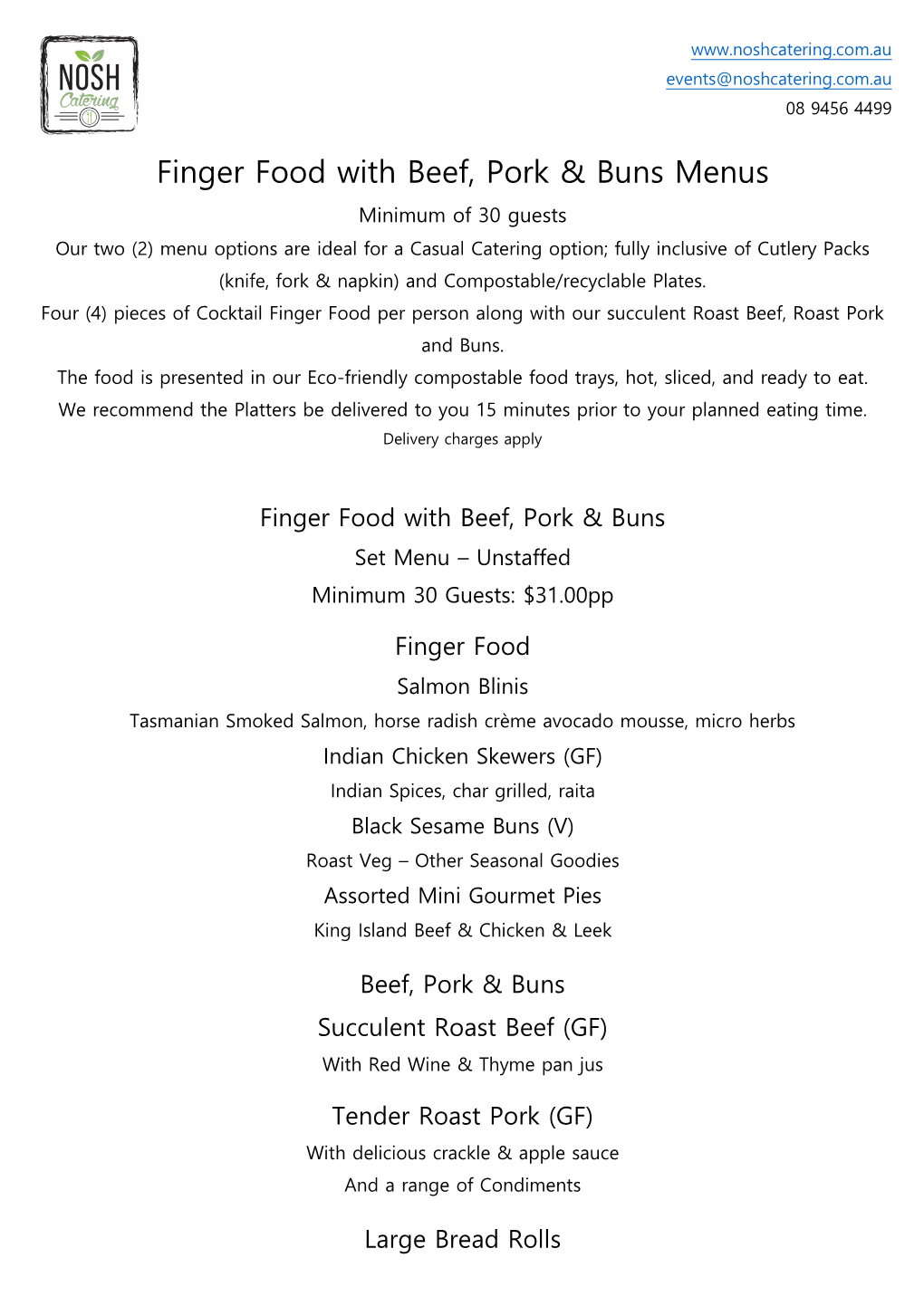 Finger Food with Beef, Pork & Buns Menus