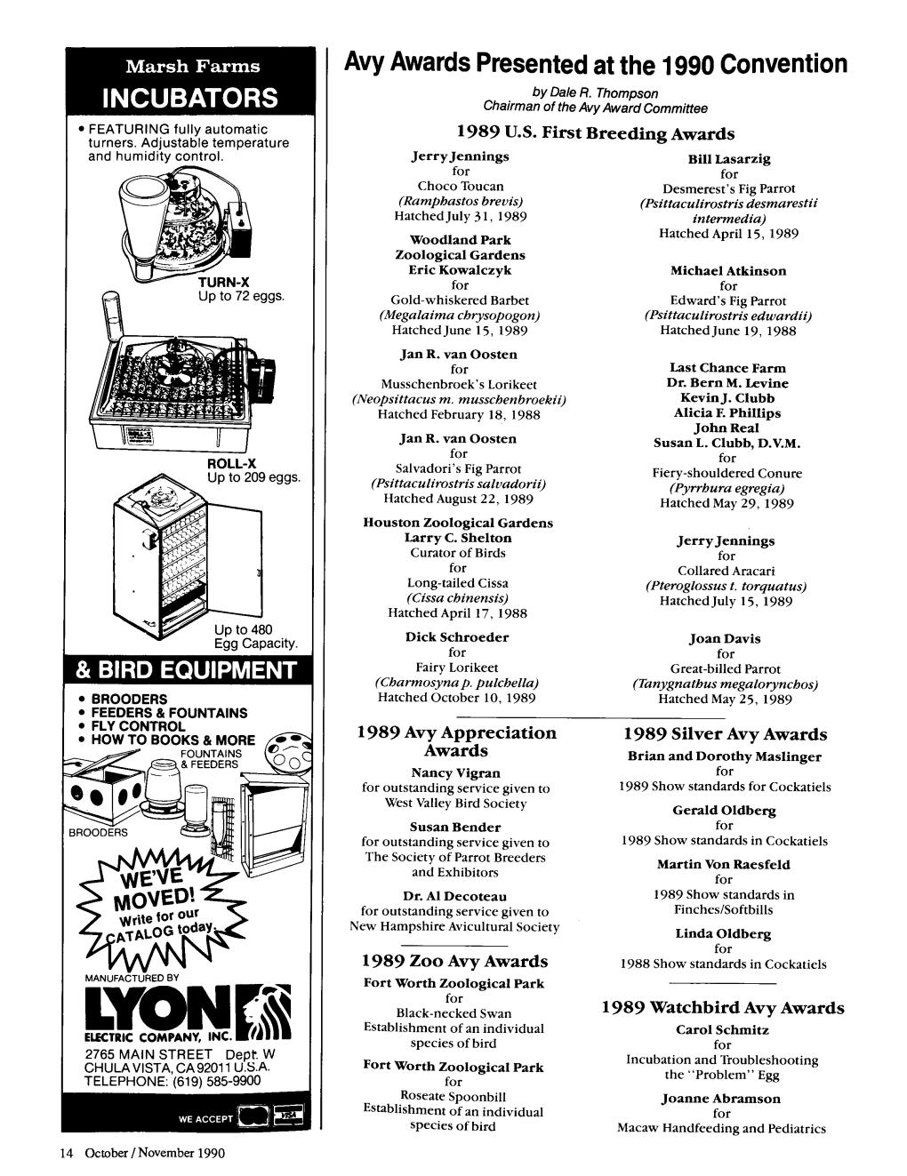 Avy Awards Presented at the 1990 Convention by Dale R